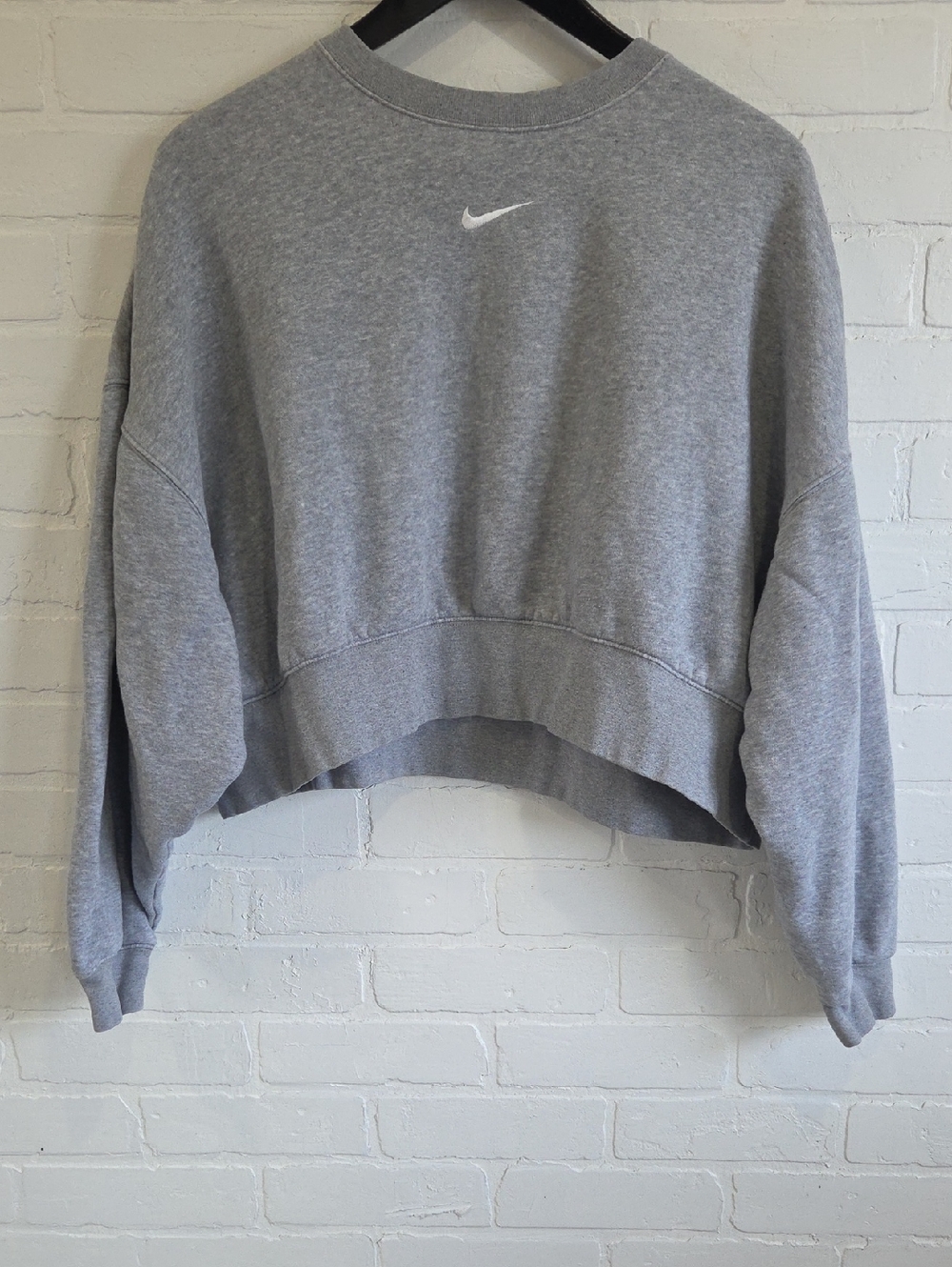 Nike Gray Cropped Crewneck Sweatshirt with White Swoosh